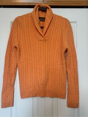 100% Cashmere Ralph Lauren cableknit shawl collar sweater